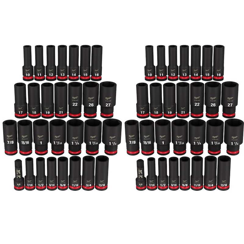 Juego de 58 piezas de dados de impacto de 1/2 pulg. SAE y métricos de 6 puntos Milwaukee SHOCKWAVE - 49-66-7016-49-66-7016