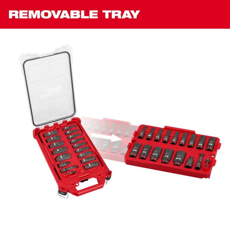 Juego de 17 piezas de llaves de Impacto Milwaukee SHOCKWAVE de 3/8 pulgadas, SAE de Pozo Profundo con Drive PACKOUT - 49-66-6800