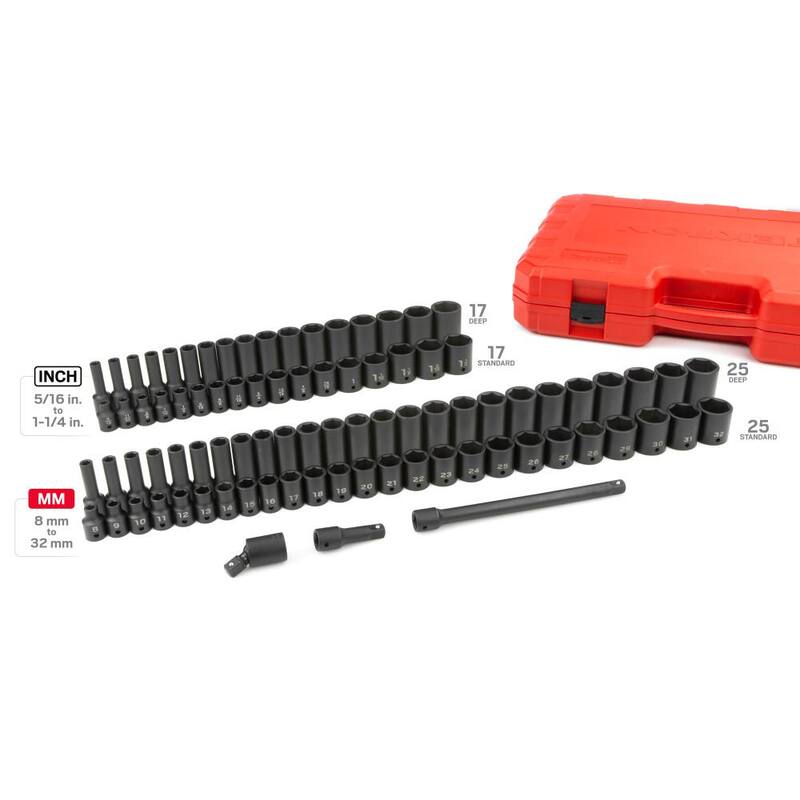 Juego de llaves de impacto de 6 puntos TEKTON de 1/2 pulg. de 87 piezas (5/16 a 1-1/4 pulg., 8 mm a 32 mm) - SID92407