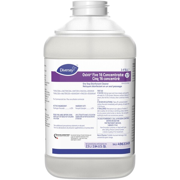 Diversey Oxivir Five 16 Concentrado, 84.5 fl oz (2.6 cuartos) Característico, Transparente, 2 PK - DVO4963331