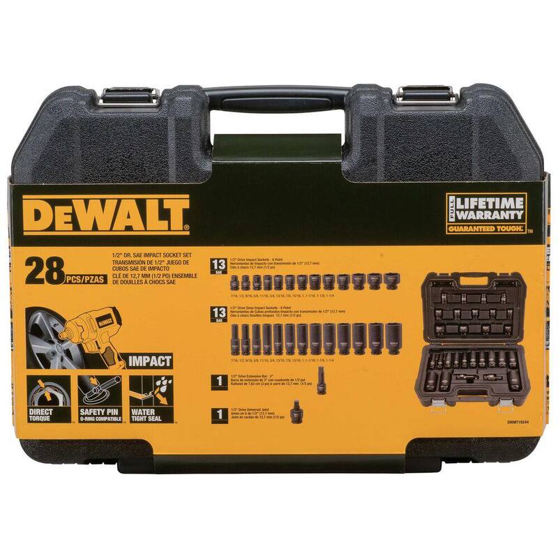 Juego de 28 piezas de copas de impacto DEWALT de 1/2 pulgadas, medida SAE - DWMT19244
