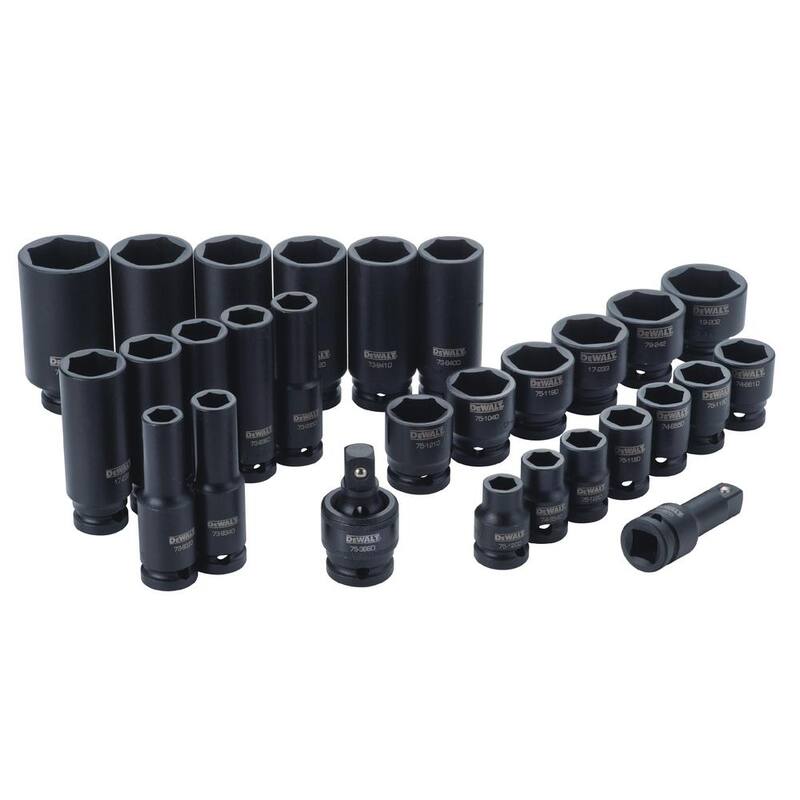 Juego de 28 piezas de copas de impacto DEWALT de 1/2 pulgadas, medida SAE - DWMT19244