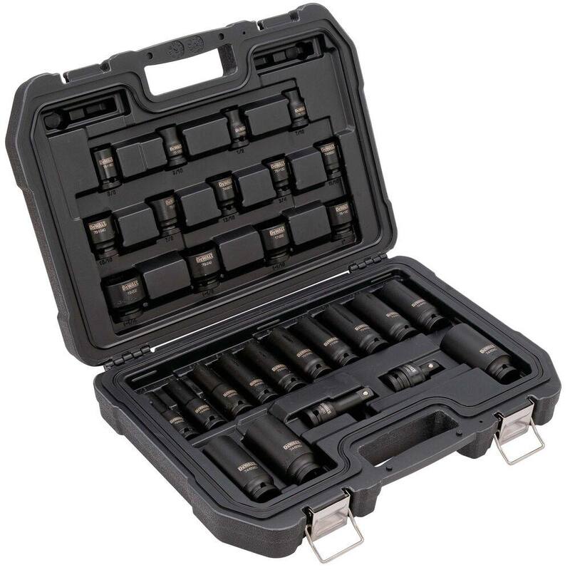 Juego de 28 piezas de copas de impacto DEWALT de 1/2 pulgadas, medida SAE - DWMT19244