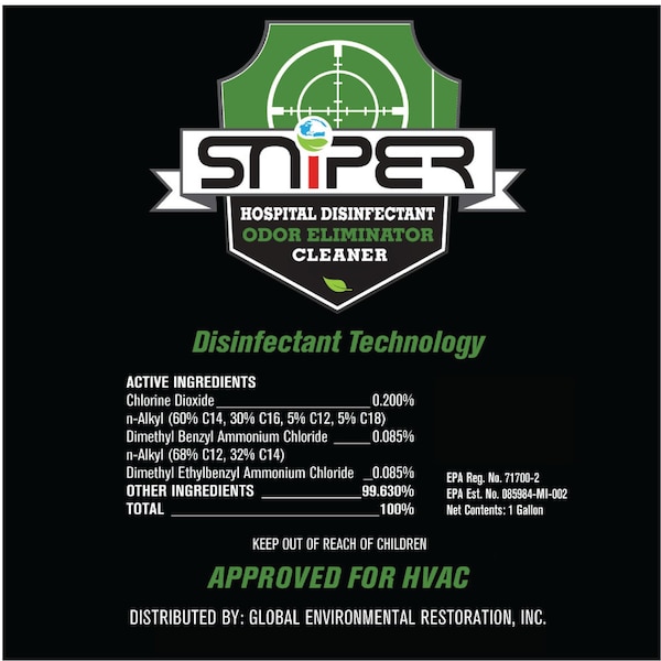 Desinfectante hospitalario SNiPER, eliminador de olores y limpiador multiusos, aerosol de 32 oz - S-32-12