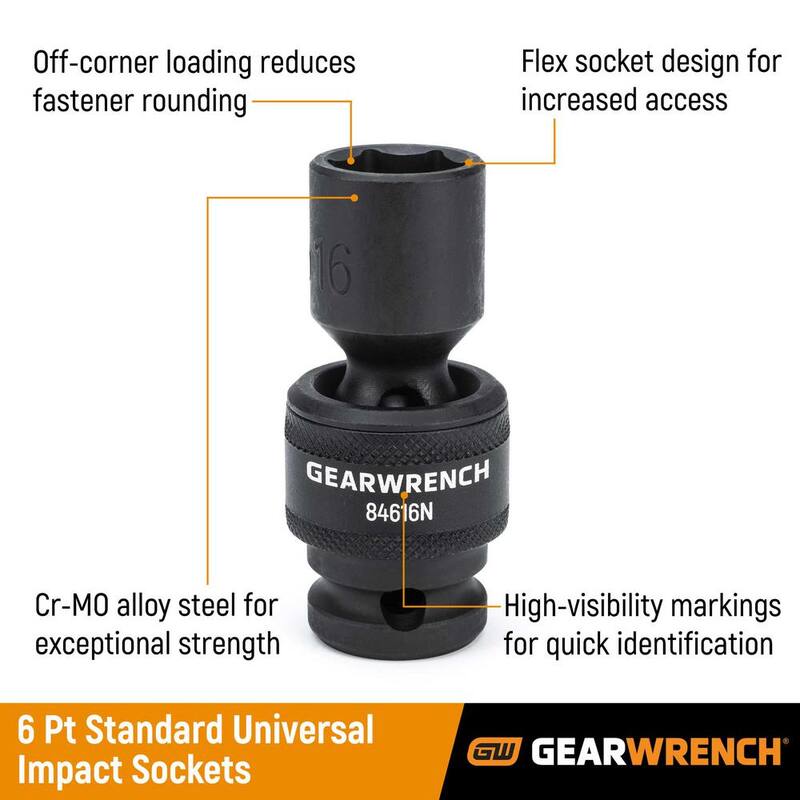 Juego de dado de impacto universal métrico estándar de 6 puntos de 3/8 pulg. GEARWRENCH (15 piezas) - 84918N