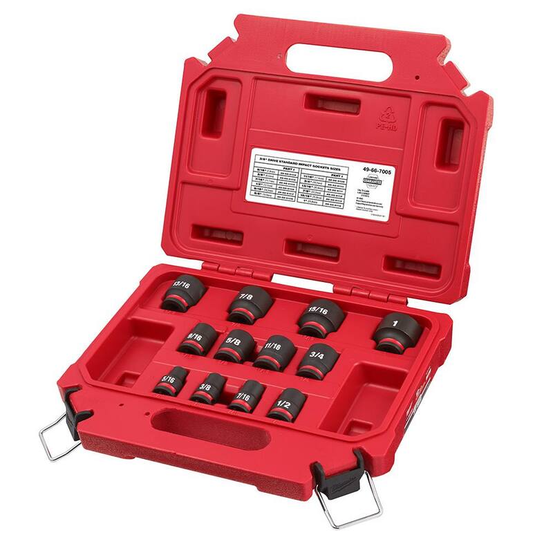Juego de casquillos de impacto Milwaukee SHOCKWAVE de 3/8 pulgadas, unidad SAE de 6 puntos (juego de 12 piezas) - 49-66-7005
