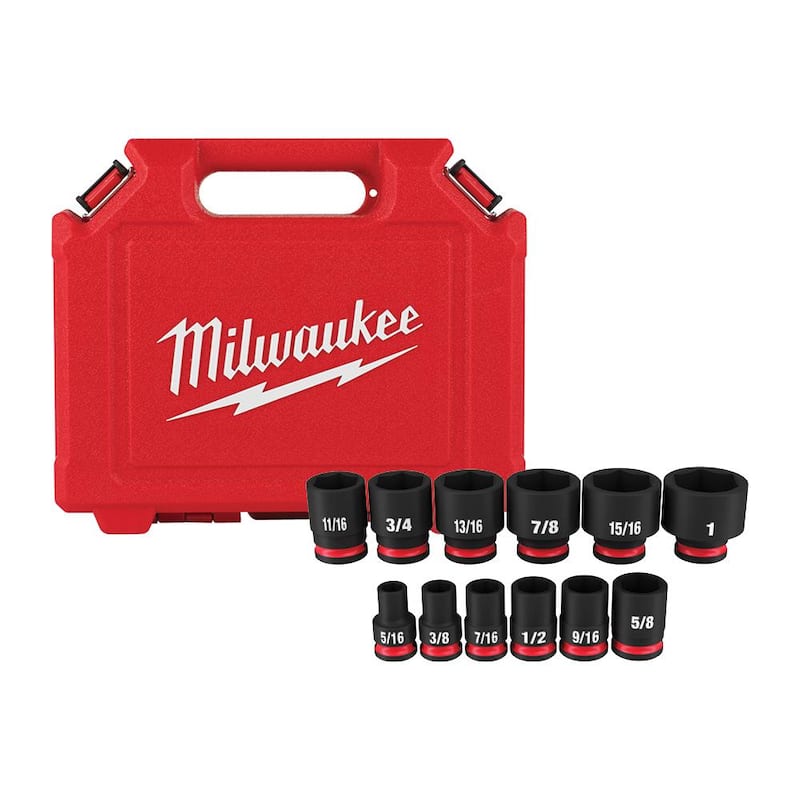 Juego de casquillos de impacto Milwaukee SHOCKWAVE de 3/8 pulgadas, unidad SAE de 6 puntos (juego de 12 piezas) - 49-66-7005