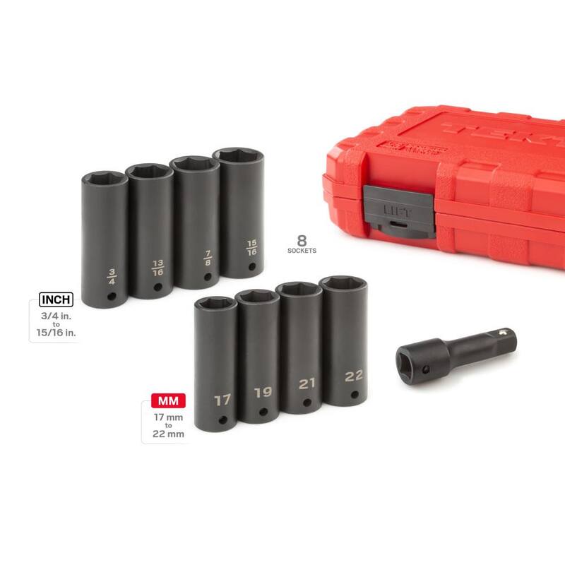 Juego de 9 piezas de enchufes de dado de impacto TEKTON de 1/2 pulgada (SID92415)