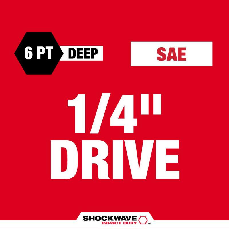 Juego de 10 piezas Milwaukee SHOCKWAVE de 1/4 de pulgada de unidad, dado de impacto punto profundo SAE (10 piezas) - 49-66-7001
