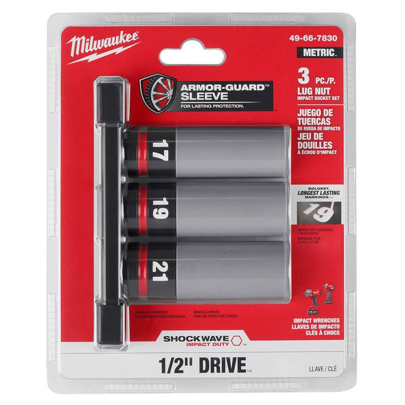 Juego de 3 piezas de encastre profundo para tuercas de llanta métricas Milwaukee SHOCKWAVE Impact-Duty de 1/2 pulgadas - 49-66-7830