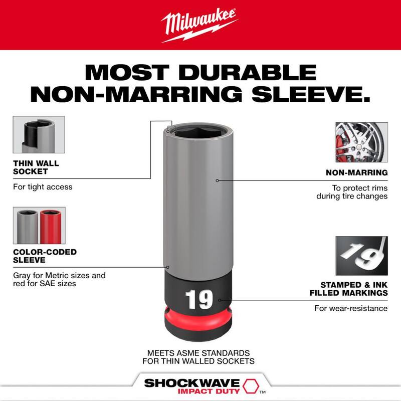 Juego de 3 piezas de encastre profundo para tuercas de llanta métricas Milwaukee SHOCKWAVE Impact-Duty de 1/2 pulgadas - 49-66-7830