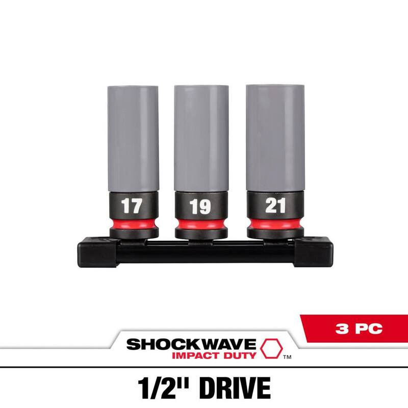 Juego de 3 piezas de encastre profundo para tuercas de llanta métricas Milwaukee SHOCKWAVE Impact-Duty de 1/2 pulgadas - 49-66-7830