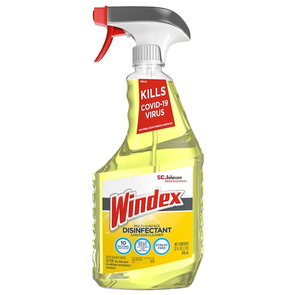 Sc Johnson Professional Windex Desinfectante Sanitizante Limpiador, 32 oz, Botella con Gatillo, Amarillo - 322369