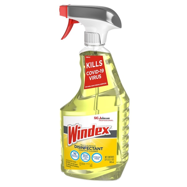 Sc Johnson Professional Windex Desinfectante Sanitizante Limpiador, 32 oz, Botella con Gatillo, Amarillo - 322369