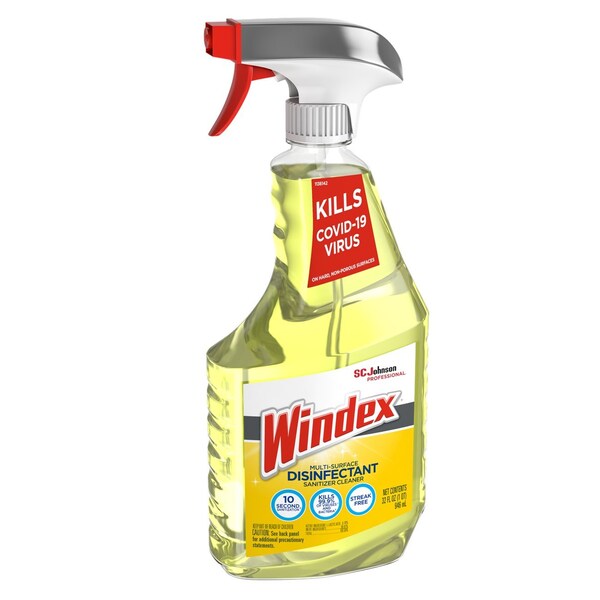Sc Johnson Professional Windex Desinfectante Sanitizante Limpiador, 32 oz, Botella con Gatillo, Amarillo - 322369