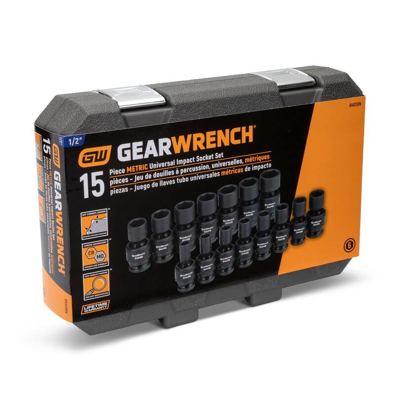 Juego de llaves de impacto universales métricas estándar de 1/2 pulgadas de 6 puntos GEARWRENCH (15 piezas) - 84939N