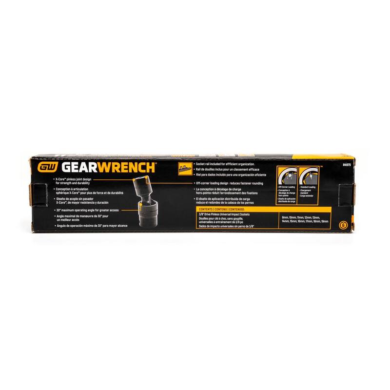 Juego de llaves de impacto universales métricas sin pasador de 6 puntos GEARWRENCH X-Core de 3/8 pulgadas de 11 piezas - 84975