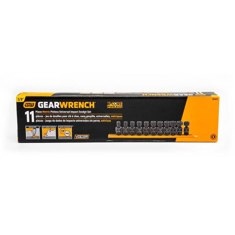 Juego de llaves de impacto universales métricas sin pasador de 6 puntos GEARWRENCH X-Core de 3/8 pulgadas de 11 piezas - 84975