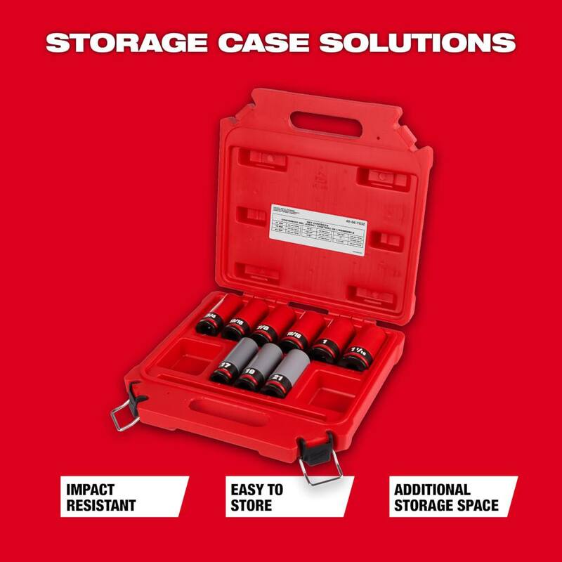 Juego de llaves de impacto Milwaukee SHOCKWAVE Impact-Duty de 1/2 pulgadas con medidas estándar y métricas para tuercas de rueda (9 piezas) - 49-66-7832