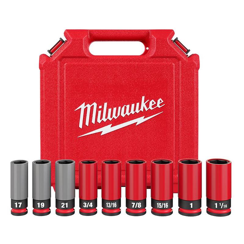Juego de llaves de impacto Milwaukee SHOCKWAVE Impact-Duty de 1/2 pulgadas con medidas estándar y métricas para tuercas de rueda (9 piezas) - 49-66-7832