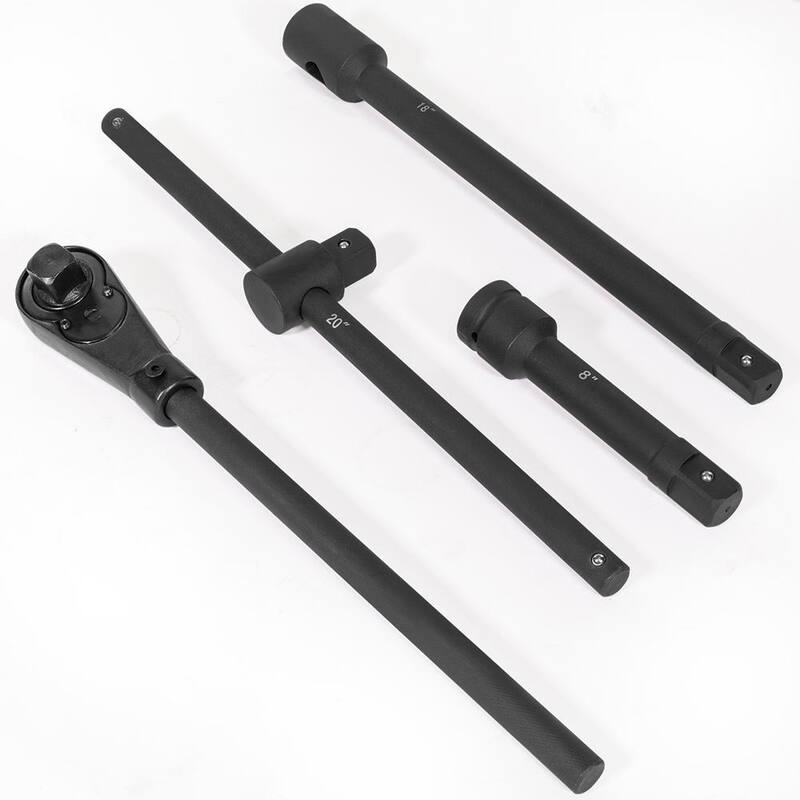 Juego de 21 piezas de dados de impacto profundos de 1 pulgada, de acero Cr-Mo, de 6 puntos en medidas estándar SAE con barras de extensión y estuche (Stark Jumbo 1 in. Drive 6-Point Cr-Mo Steel SAE Deep Impact Socket Set with Extension Bars and Carrying Case) - 35104-H1.