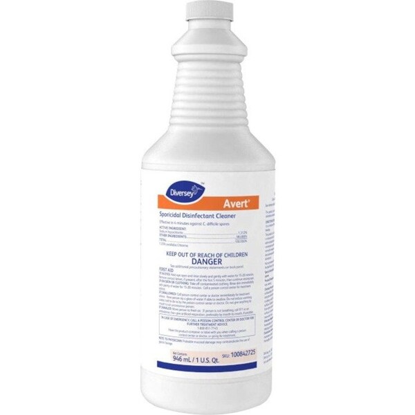 Diversey Avert Limpiador Desinfectante Esporicida, 32 fl oz (1 cuarto) Cloro, Amarillo, 12 PK - DVO100842725