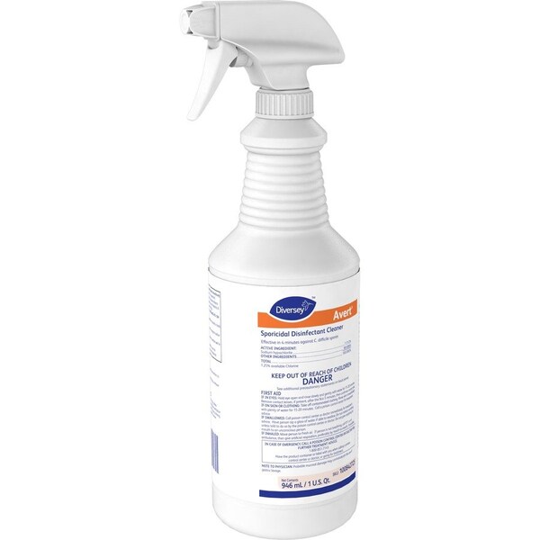 Diversey Avert Limpiador Desinfectante Esporicida, 32 fl oz (1 cuarto) Cloro, Amarillo, 12 PK - DVO100842725