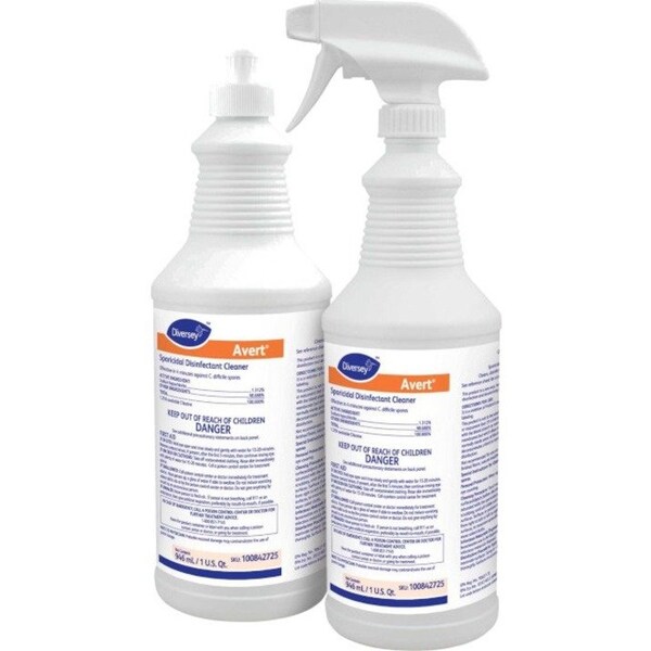 Diversey Avert Limpiador Desinfectante Esporicida, 32 fl oz (1 cuarto) Cloro, Amarillo, 12 PK - DVO100842725