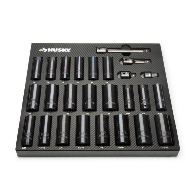 Juego de sockets de impacto Husky de 3/8 pulg. y 1/2 pulg. con bandejas de almacenamiento de EVA (50 piezas) - H50ISSEVACB