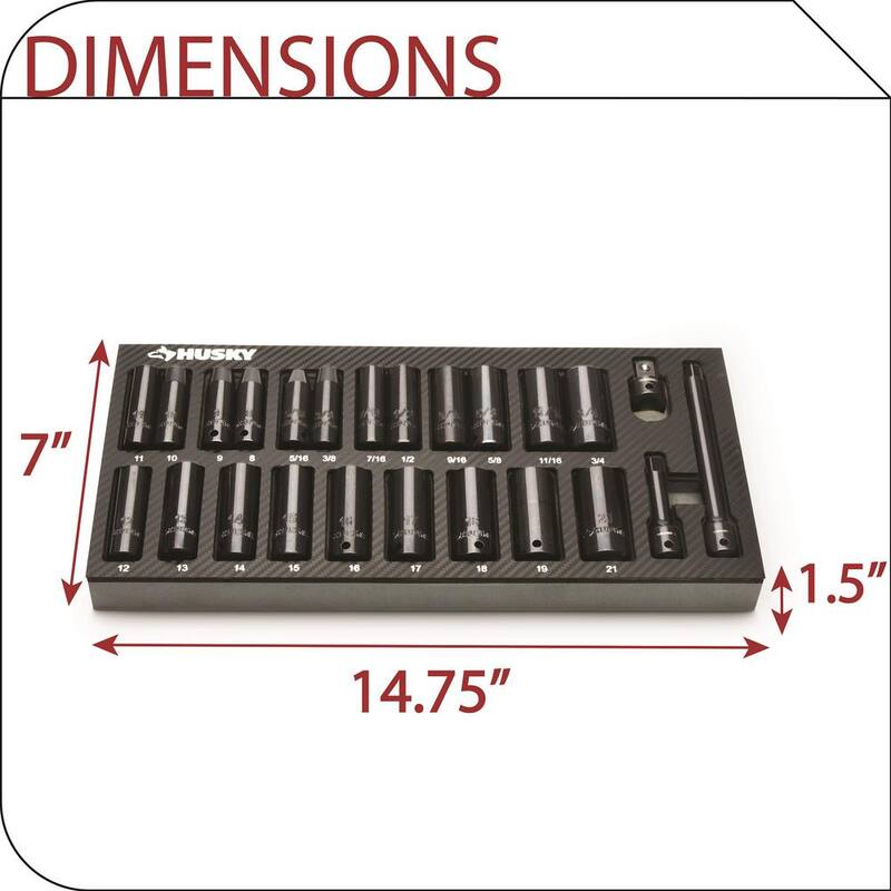 Juego de sockets de impacto Husky de 3/8 pulg. y 1/2 pulg. con bandejas de almacenamiento de EVA (50 piezas) - H50ISSEVACB