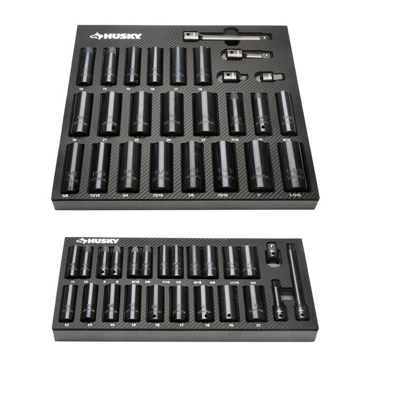 Juego de sockets de impacto Husky de 3/8 pulg. y 1/2 pulg. con bandejas de almacenamiento de EVA (50 piezas) - H50ISSEVACB