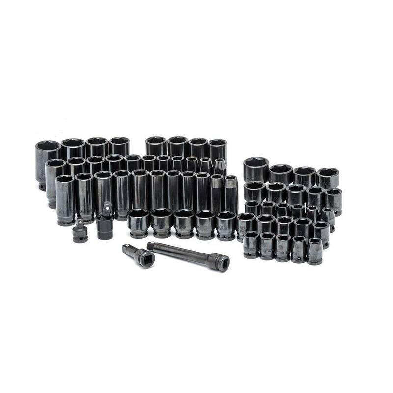Juego de 70 piezas de puntas de impacto de 6 puntos SAE/Métricas de 1/2 pulgadas con adaptadores de impacto - H70IMPSADPTCB