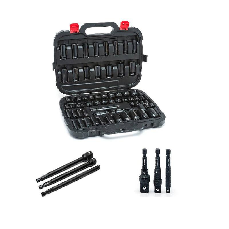 Juego de 70 piezas de puntas de impacto de 6 puntos SAE/Métricas de 1/2 pulgadas con adaptadores de impacto - H70IMPSADPTCB