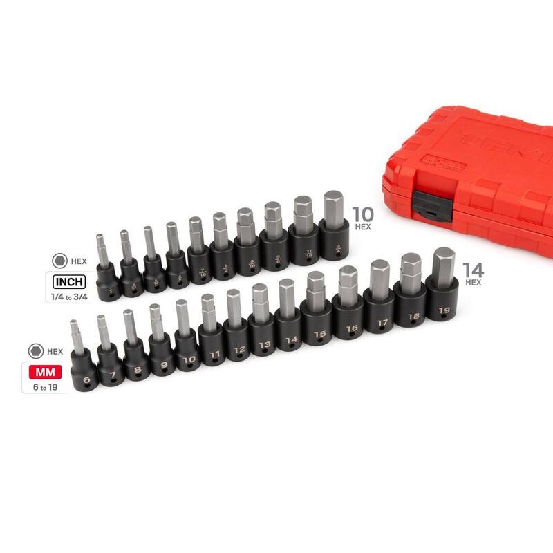 Juego de dados de impacto para tornillos hexagonales TEKTON de 1/2 pulg., 24 piezas (1/4-3/4 pulg., 6-19 mm) - SIB92311