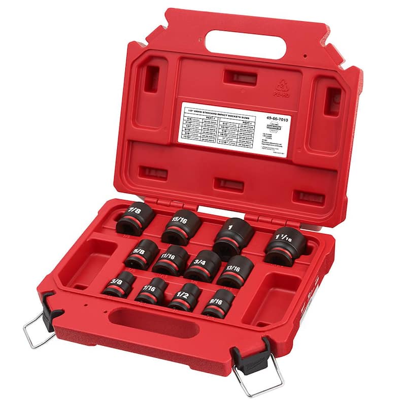 Juego de 12 piezas de dados de impacto Milwaukee SHOCKWAVE de 1/2 pulg. de accionamiento SAE de 6 puntas - 49-66-7010
