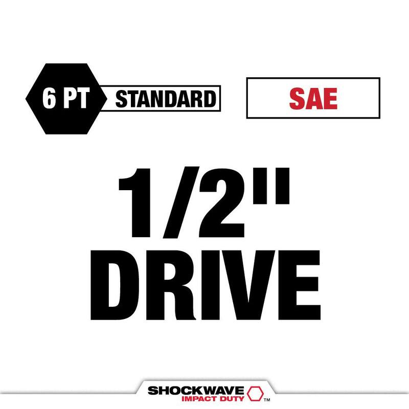 Juego de 12 piezas de dados de impacto Milwaukee SHOCKWAVE de 1/2 pulg. de accionamiento SAE de 6 puntas - 49-66-7010