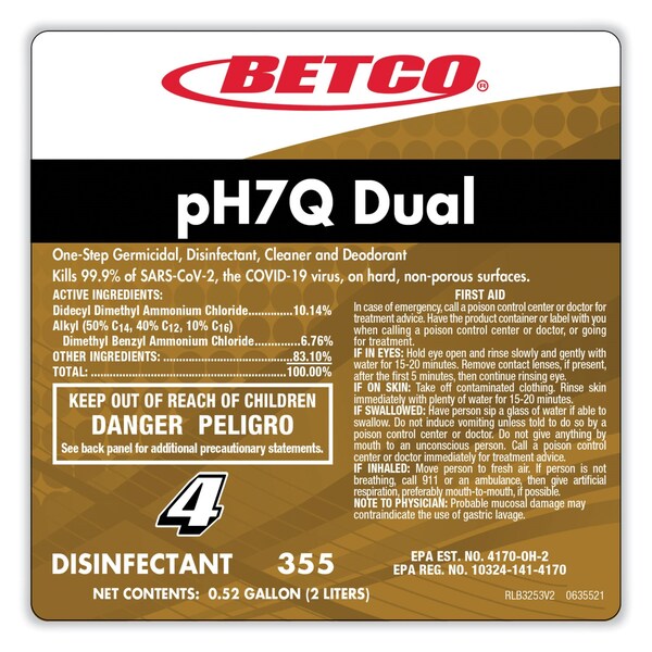 Betco Limpiadores y Detergentes, Botella, Aroma a Limón, Paquete de 4 - 3554700