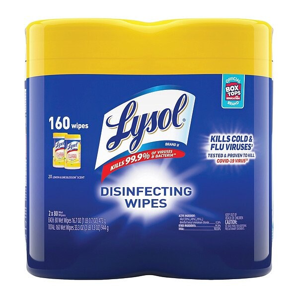 Toallitas Desinfectantes Lysol, Envase, Aroma a Limón y Flor de Lima, Blanco, 2 PK - 19200-80296