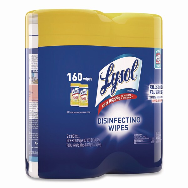 Toallitas Desinfectantes Lysol, Envase, Aroma a Limón y Flor de Lima, Blanco, 2 PK - 19200-80296