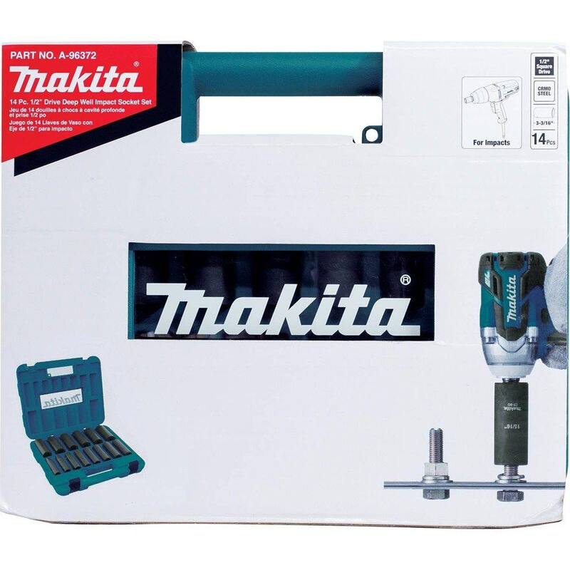 Juego de puntas de impacto profundo fraccionarias de 1/2 pulgadas de 6 puntos de Makita (14 piezas) - A-96372