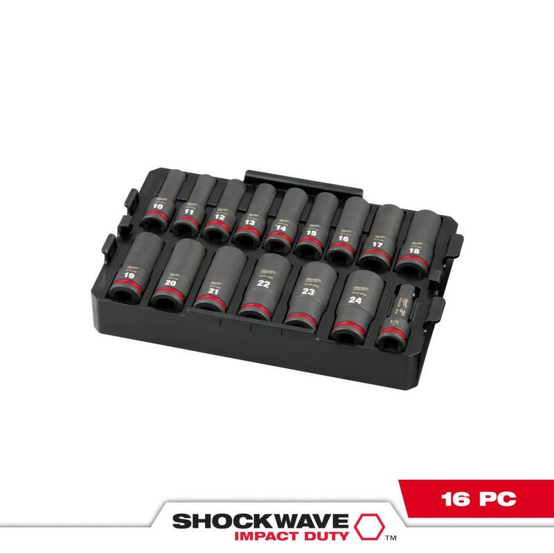 Juego de vasos de impacto de 1/2 pulgadas de tamaño métrico de Milwaukee SHOCKWAVE de 16 piezas - 49-66-6818