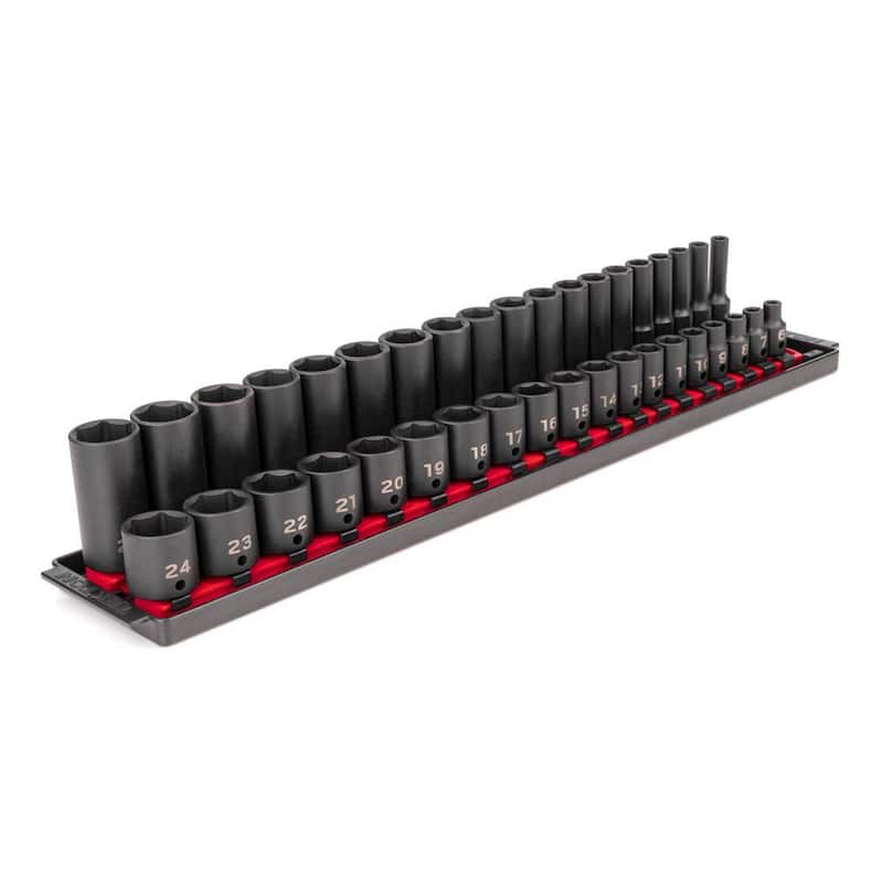 Set de 38 piezas de vasos de impacto de 6 puntos TEKTON de 3/8 pulg. (6-24 mm) con rieles - SID91211