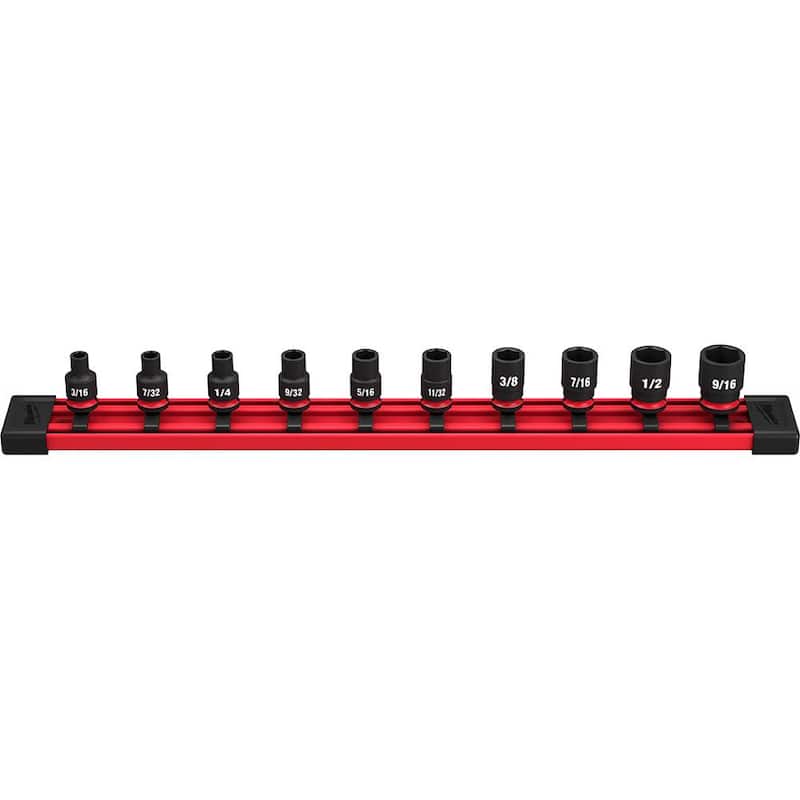 Juego de 10 piezas de vasos de impacto de 1/4 de pulgada con puntas SAE de 6 puntos Milwaukee SHOCKWAVE - 49-66-7000