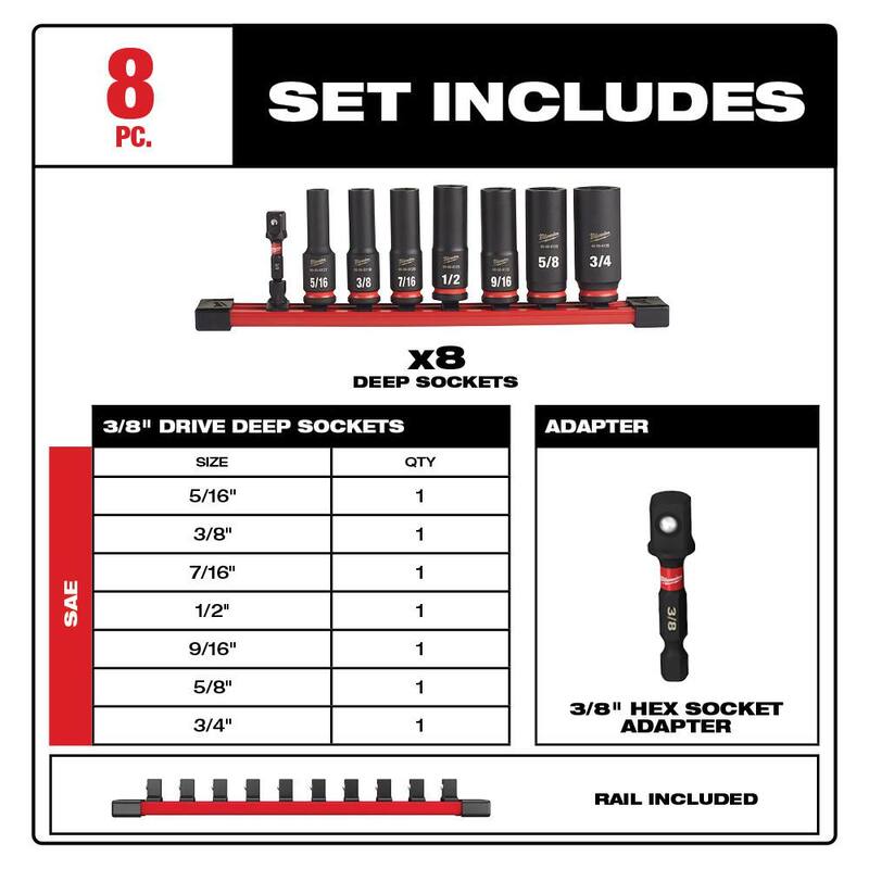 Juego de dados de impacto Milwaukee SHOCKWAVE de 3/8 in. en medida SAE y juego de puntas de acero para destornillador de impacto Shockwave Impact Duty (58 piezas) - 48-32-4024-49-66-7024
