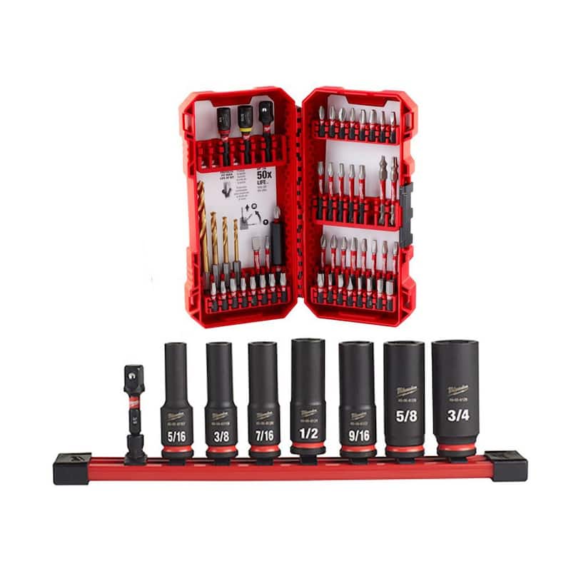 Juego de dados de impacto Milwaukee SHOCKWAVE de 3/8 in. en medida SAE y juego de puntas de acero para destornillador de impacto Shockwave Impact Duty (58 piezas) - 48-32-4024-49-66-7024