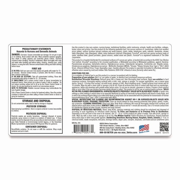 Betco Limpiadores y Detergentes, Botella, Aroma a Cítricos y Flores, 12 unidades - 3151200