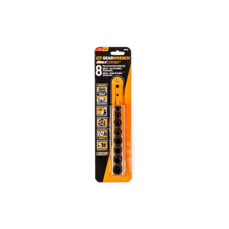 Juego de llaves de extracción de impacto GEARWRENCH Bolt Biter de 1/4 y 3/8 pulgadas de accionamiento SAE/Métrico (8 piezas) - 84782