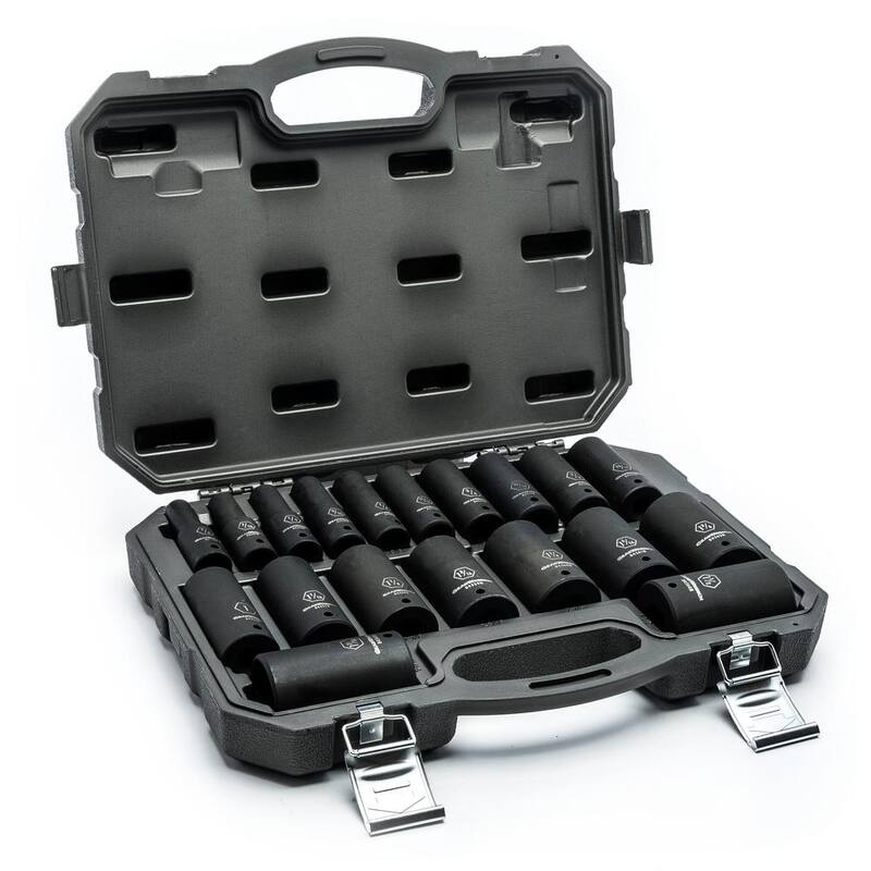 Juego de dados de impacto profundos de 1/2 pulgadas de 6 puntos en medida estándar SAE de GEARWRENCH (19 piezas) - 84934N