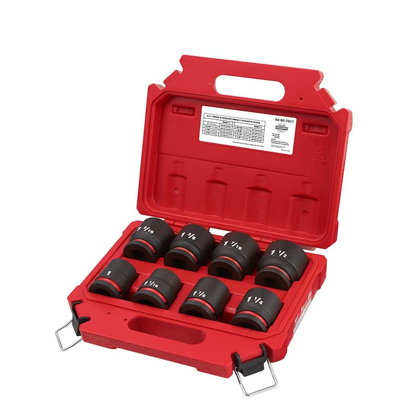 Juego de 8 piezas de casquillos de impacto de 6 puntos de 3/4 de pulgada SAE Milwaukee SHOCKWAVE - 49-66-7017