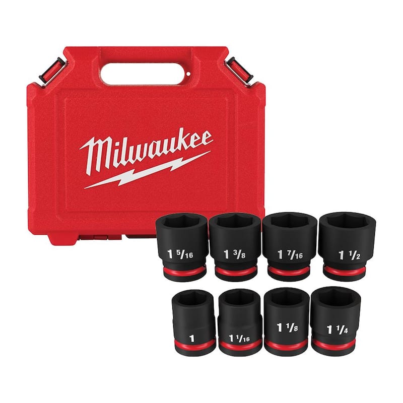 Juego de 8 piezas de casquillos de impacto de 6 puntos de 3/4 de pulgada SAE Milwaukee SHOCKWAVE - 49-66-7017